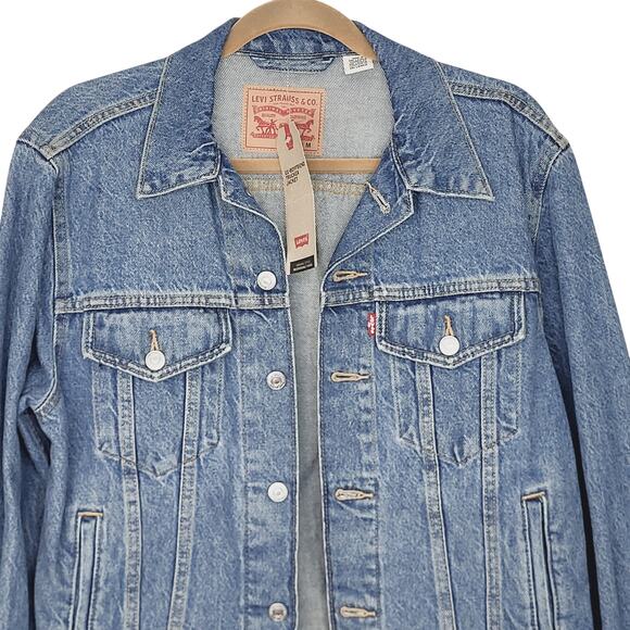 NEW Levi’s Ex-Boyfriend Trucker Medium Wash Denim Jacket Women's Size Med NWT - Picture 2 of 9